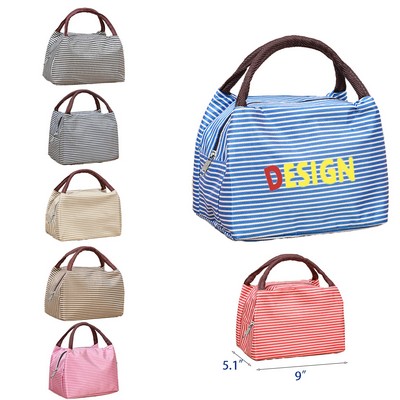 Striped Insulated Lunch Bag with Foil Lining – 9" x 5.1"