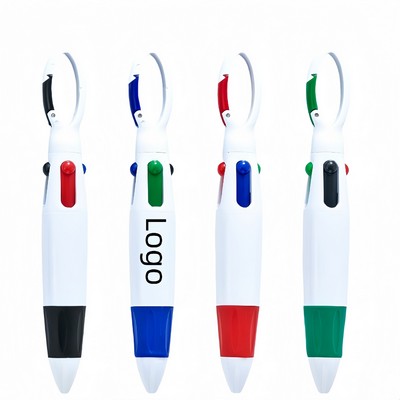 Retractable Four-color Pens with Carabiner Clip