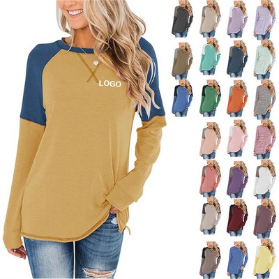 Women's Crew Neck Color Block Blouse