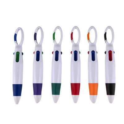 Retractable Four-color Shuttle Pens with Carabiner Clip