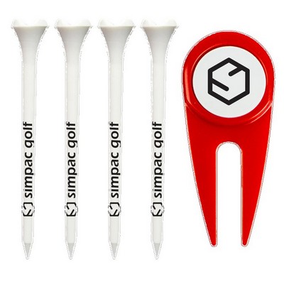 Divot Tool with removable magnetic ball marker and (4) 3-1/4" reusable plastic golf tees