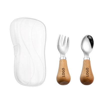 Children's Cutlery with Short Solid Wood Handles