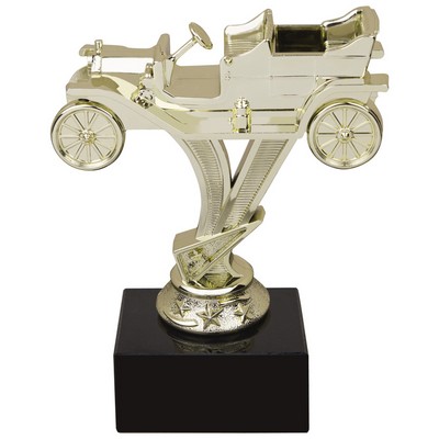 4 1/4" Antique Gold Car Figure on Black Marble Base