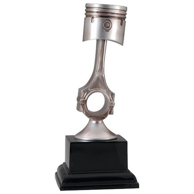 10" Antique Silver Resin Auto Piston Trophy on Black Base