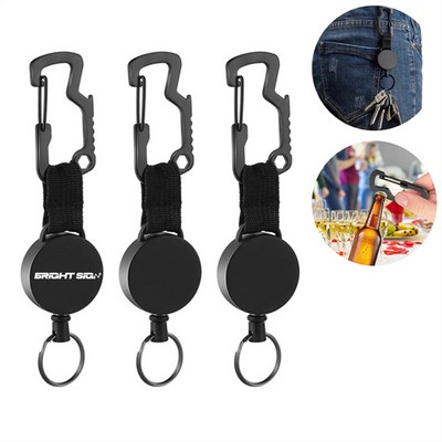 Carabiner Wire Keychain with Bottle Opener and Badge Reel