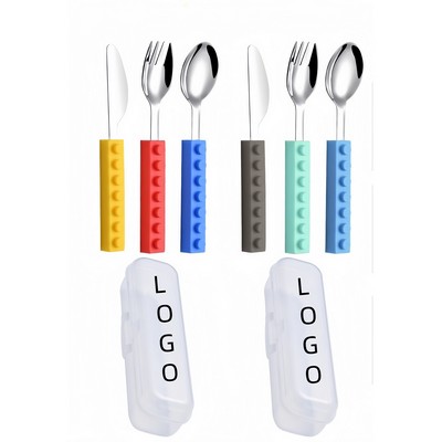 Silicone Building Blocks Stainless Steel Kids Cutlery Set