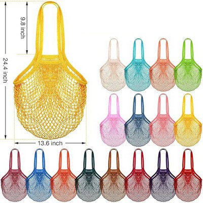 Long Handle Reusable Cotton Mesh Grocery Bag