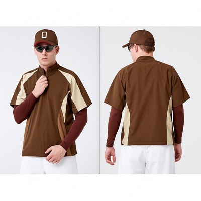 Baseball Windbreaker Short Sleeve Woven Satin Quarter Zip