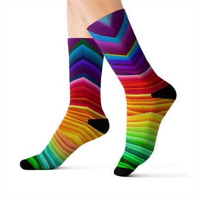 Full-Color Dye Sublimated Crew Socks with Black Toes and Heels