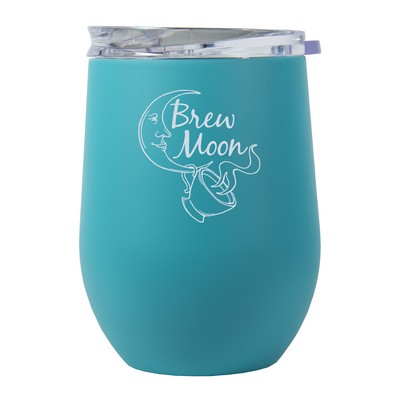 12 Ounce Colorful Vacuum Sealed Stainless Steel Wine Tumbler with Clear Slide Closure Lid