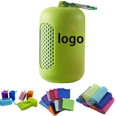 Sports Microfiber Quick-Dry Cooling Towel w/Storage Case & Metal Carabiner 35 1/2"x11 4/5"