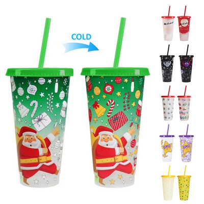 Color Changing Cups With Lid and Straw