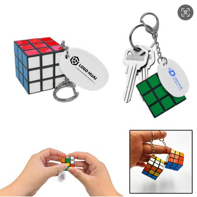 Magic Mini Puzzle Cube Keychain with Custom Tag
