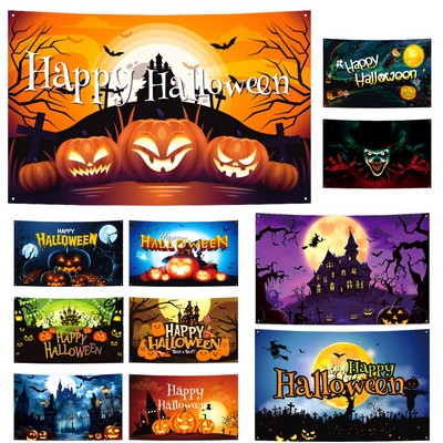 Customized Happy Halloween Decoration Flag Backdrop Holiday Party Background Sign