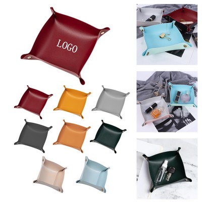 Square PU Leather Valet Tray w/ Snap Corners