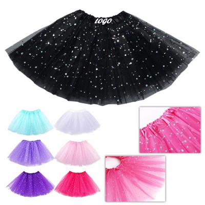 Girls Layered Stars Sequins Tutu Skirt Ballet Dance Dress