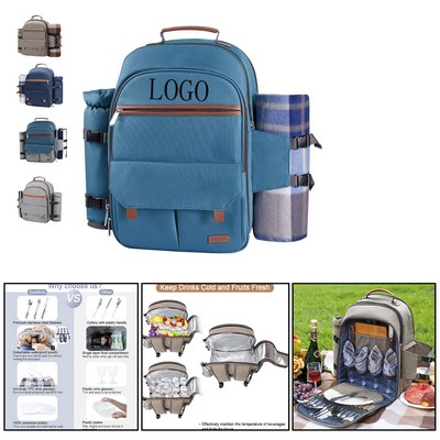 Picnic Backpack with Cooler Wine Pouch and Blanket.