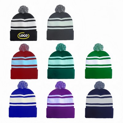 Acrylic Knit Beanie Cap With Pom