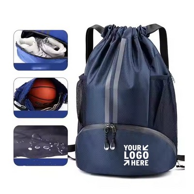 Sports Drawstring Backpack with Shoe Compartment