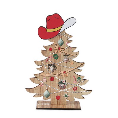Cowboy Hat-Accent Wooden Christmas Tree Desktop Decor