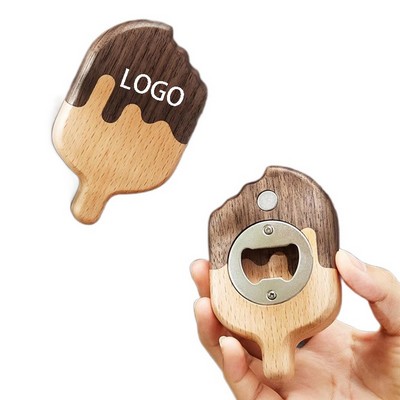 Wood Ice Cream Shaped Magnetic Bottle Opener