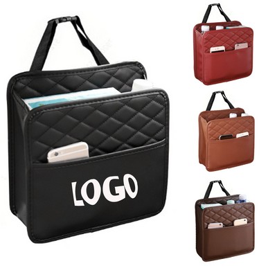 Luxury Leather Car Seat Back Storage Bag (With Cup Holder)