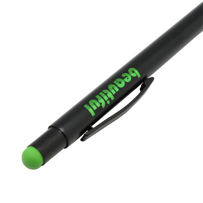 Soft Rubber Click Metal Ballpoint Pen w/Stylus & Chrome Logo