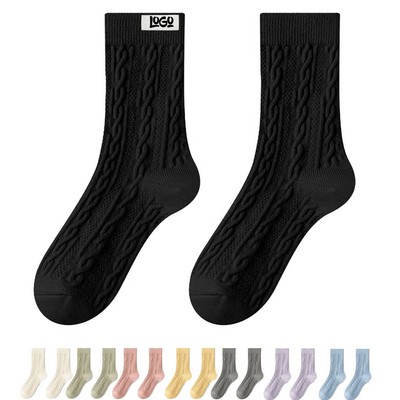 Solid Color Thick Winter Mid-Calf Socks