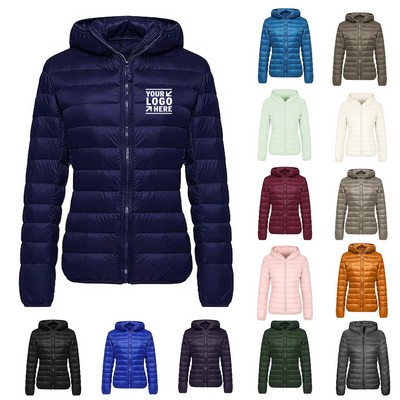 Women Hooded Packable Ultra Light Weight Short Down Jacket