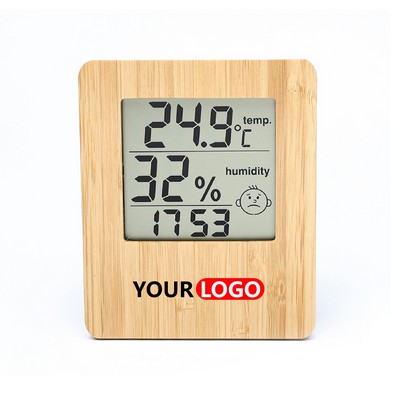 Wooden Weather Clock Creative Multi-Function Temperature Hygrometer