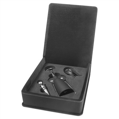 Laserable Black/Gold Leatherette 3-Piece Wine Tool Set