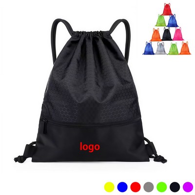 Custom Football Shape Drawstring Backpack with Zipper Pocket