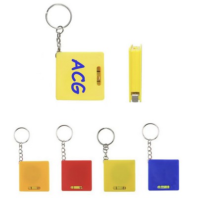 1M Square Tape Measure Keychain with Level