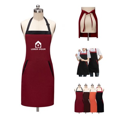 Two-Tone Kitchen Aprons with 2 Pockets