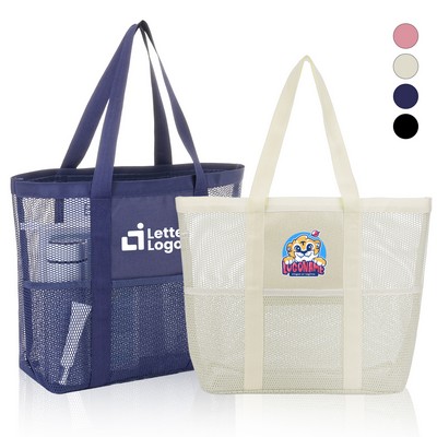 Large Mesh Beach Tote With Multi Pockets