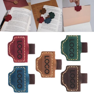 Vintage Magnetic PU Leather Initial Bookmark Clip w/ Pen Holder