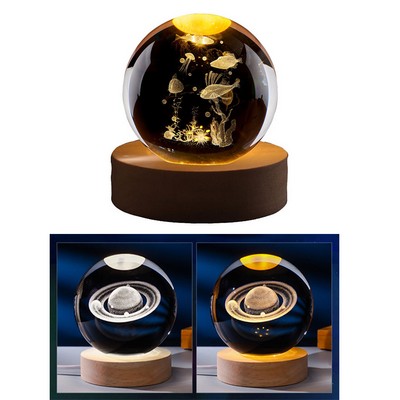 3" 3D Laser Engraving Crystal Clear Glass LED Night Light