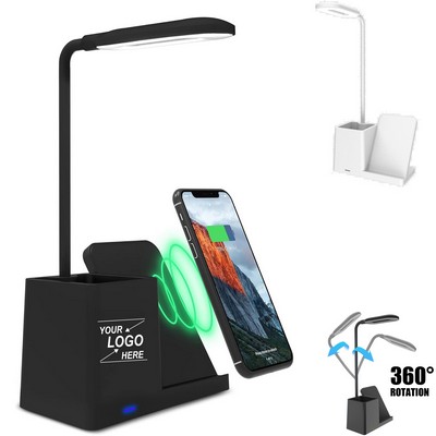 LED Desk Lamp Organizer Pen Holder Charger Stand