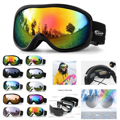 Spherical Ski Goggles with Double-Layer Anti-Fog Lens