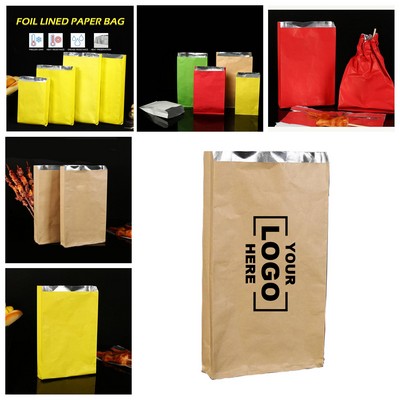 Custom Foil-Lined Paper Food Bag - Greaseproof Thermal Sack for Burgers & Hot Dogs
