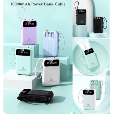 US Stock 10000mAh Phone Charger Power Bank with Built in Cable and Flash Light