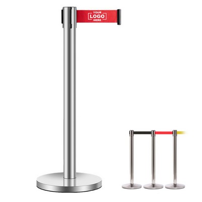 Stainless Steel Retractable Belt Stanchion, Crowd Control Queue Barriers, 35'' Post