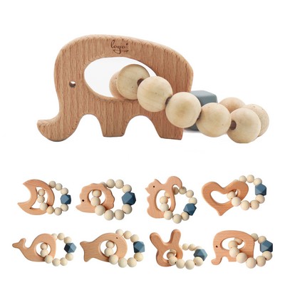 Baby Silicone Bead Beech Wood Teething Ring