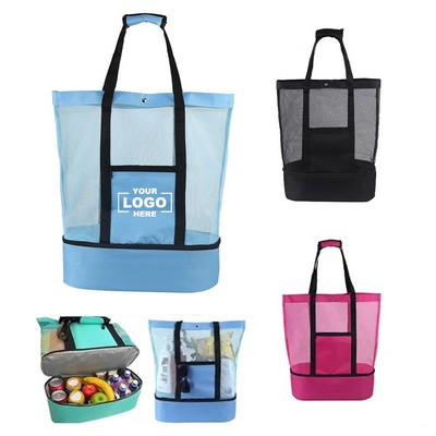 Cooler Beach Tote Bags Mesh Zipper Waterproof Sandproof