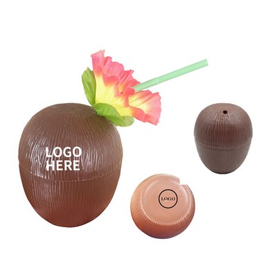 16 Oz Eco-Friendly Coconut Cups with Floral Straws