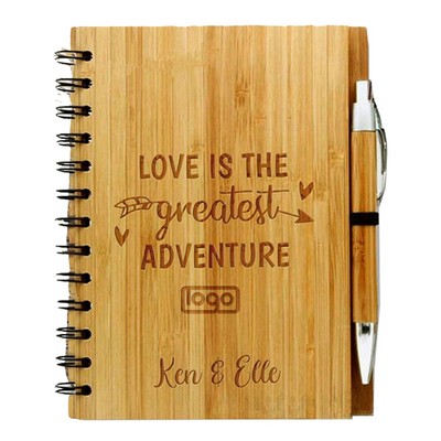 Bamboo Wooden Spiral Notebook w/ Pen