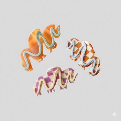 Creamy Cookie Ribbed Hair Claw Scalloped Wave Acetate Shark Clip Aesthetic Neutral Hair Catch