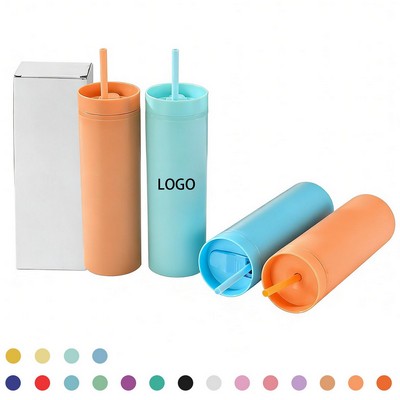 16 Oz Double Layer Plastic Straw Cup