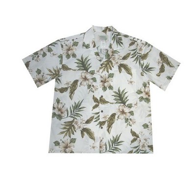 White Hawaiian Cotton Poplin Shirt w/ Button Front & Short Sleeves