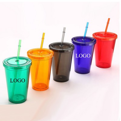 Double Walls Plastic Stadium Straw Cup